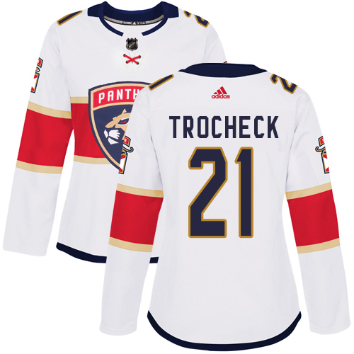 Adidas Panthers #21 Vincent Trocheck White Road Authentic Women's Stitched NHL Jersey - Click Image to Close