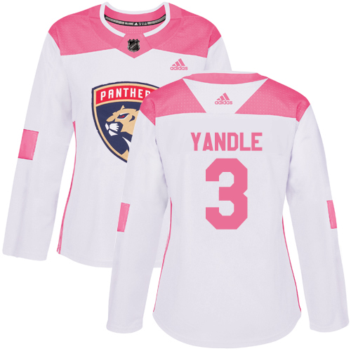 Adidas Panthers #3 Keith Yandle White/Pink Authentic Fashion Women's Stitched NHL Jersey - Click Image to Close