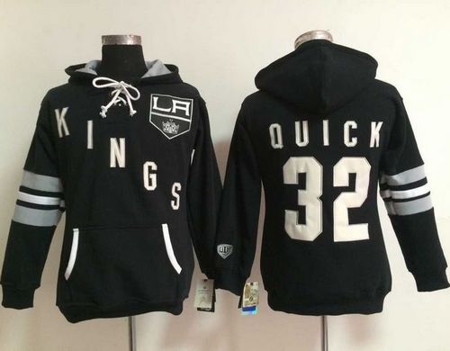 Los Angeles Kings #32 Jonathan Quick Black Women's Old Time Heidi NHL Hoodie