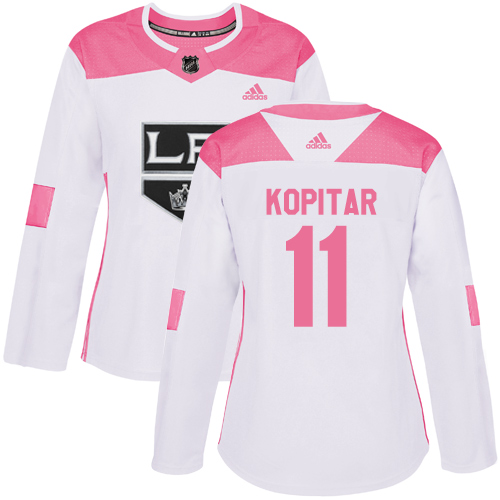 Adidas Kings #11 Anze Kopitar White/Pink Authentic Fashion Women's Stitched NHL Jersey - Click Image to Close