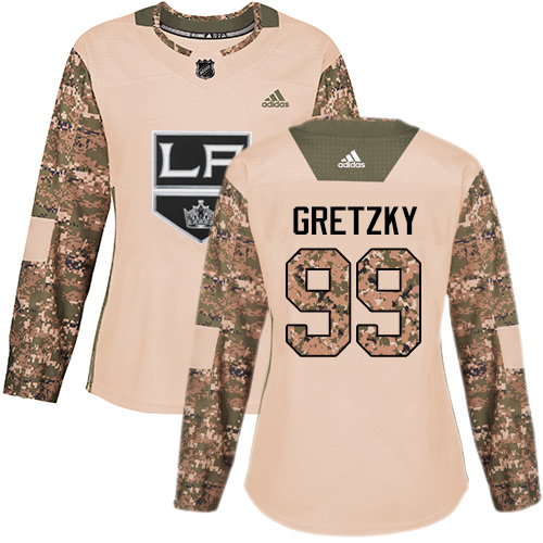 Adidas Kings #99 Wayne Gretzky Camo Authentic 2017 Veterans Day Women's Stitched NHL Jersey