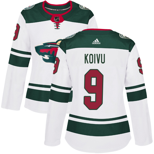 Adidas Wild #9 Mikko Koivu White Road Authentic Women's Stitched NHL Jersey