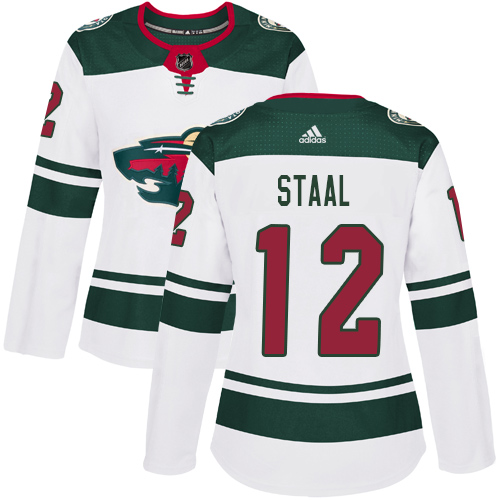 Adidas Wild #12 Eric Staal White Road Authentic Women's Stitched NHL Jersey - Click Image to Close