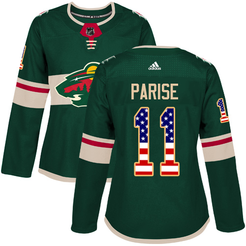 Adidas Wild #11 Zach Parise Green Home Authentic USA Flag Women's Stitched NHL Jersey - Click Image to Close