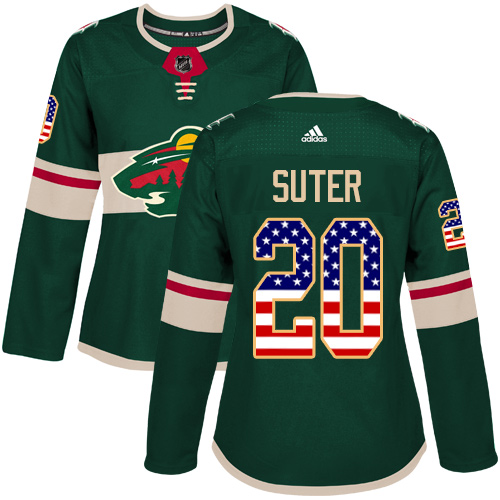 Adidas Wild #20 Ryan Suter Green Home Authentic USA Flag Women's Stitched NHL Jersey - Click Image to Close