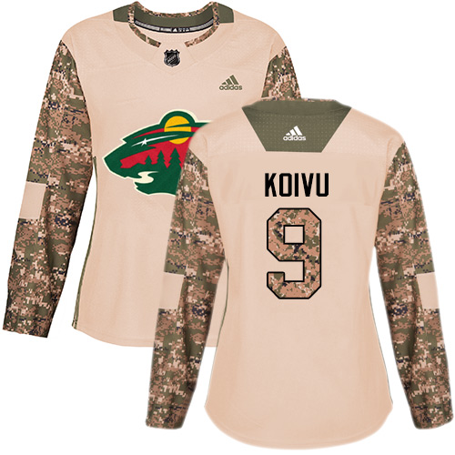 Adidas Wild #9 Mikko Koivu Camo Authentic 2017 Veterans Day Women's Stitched NHL Jersey