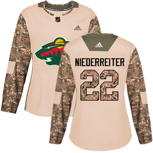 Adidas Wild #22 Nino Niederreiter Camo Authentic 2017 Veterans Day Women's Stitched NHL Jersey - Click Image to Close