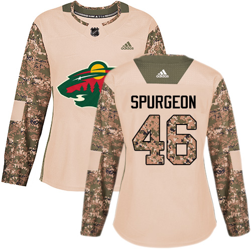 Adidas Wild #46 Jared Spurgeon Camo Authentic 2017 Veterans Day Women's Stitched NHL Jersey