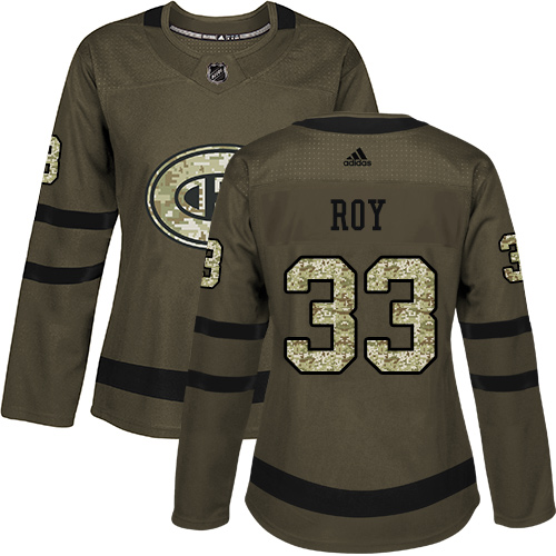 Adidas Canadiens #33 Patrick Roy Green Salute to Service Women's Stitched NHL Jersey