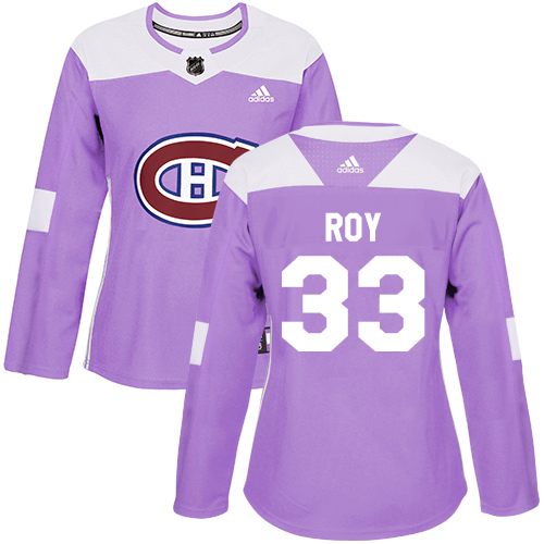 Adidas Canadiens #33 Patrick Roy Purple Authentic Fights Cancer Women's Stitched NHL Jersey - Click Image to Close