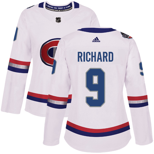 Adidas Canadiens #9 Maurice Richard White Authentic 2017 100 Classic Women's Stitched NHL Jersey