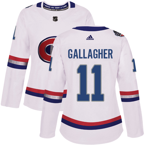 Adidas Canadiens #11 Brendan Gallagher White Authentic 2017 100 Classic Women's Stitched NHL Jersey