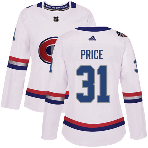 Adidas Canadiens #31 Carey Price White Authentic 2017 100 Classic Women's Stitched NHL Jersey - Click Image to Close