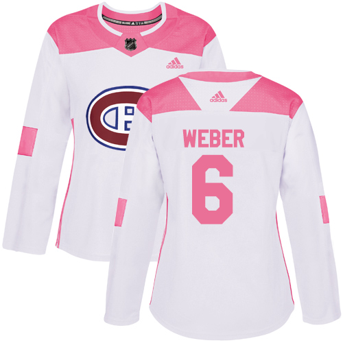 Adidas Canadiens #6 Shea Weber White/Pink Authentic Fashion Women's Stitched NHL Jersey - Click Image to Close