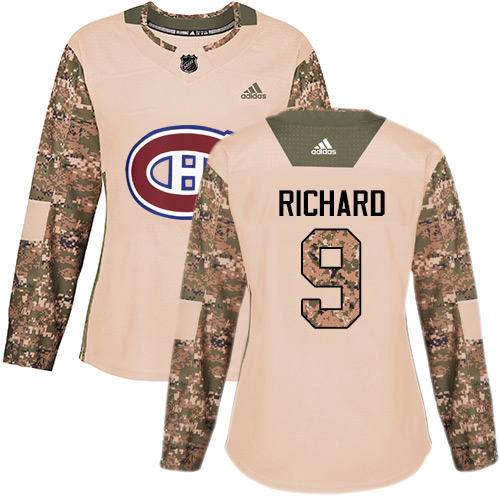 Adidas Canadiens #9 Maurice Richard Camo Authentic 2017 Veterans Day Women's Stitched NHL Jersey