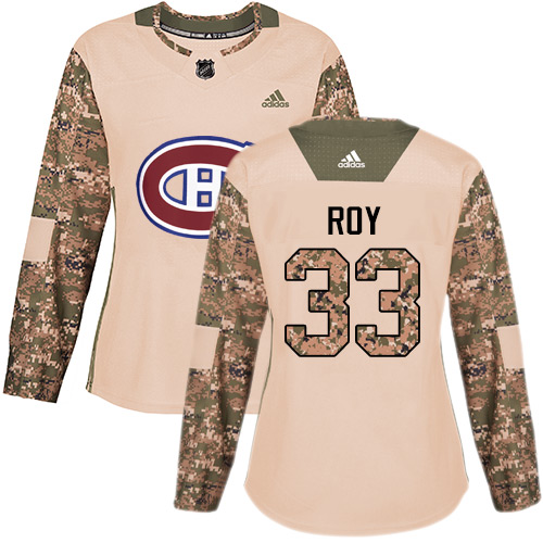 Adidas Canadiens #33 Patrick Roy Camo Authentic 2017 Veterans Day Women's Stitched NHL Jersey