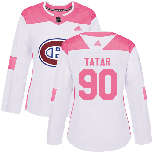 Adidas Canadiens #90 Tomas Tatar White/Pink Authentic Fashion Women's Stitched NHL Jersey - Click Image to Close