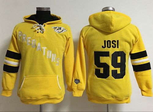 Nashville Predators #59 Roman Josi Yellow Women's Old Time Heidi NHL Hoodie