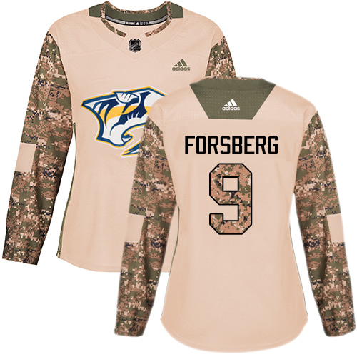 Adidas Predators #9 Filip Forsberg Camo Authentic 2017 Veterans Day Women's Stitched NHL Jersey