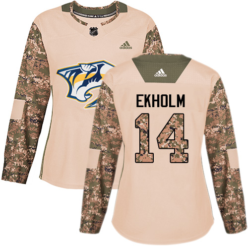 Adidas Predators #14 Mattias Ekholm Camo Authentic 2017 Veterans Day Women's Stitched NHL Jersey