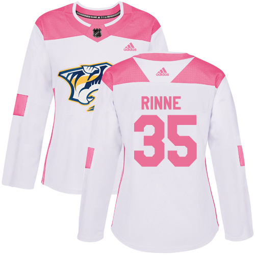 Adidas Predators #35 Pekka Rinne White/Pink Authentic Fashion Women's Stitched NHL Jersey