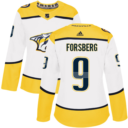 Adidas Predators #9 Filip Forsberg White Road Authentic Women's Stitched NHL Jersey - Click Image to Close