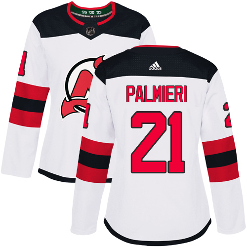 Adidas Devils #21 Kyle Palmieri White Road Authentic Women's Stitched NHL Jersey - Click Image to Close