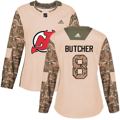 Adidas Devils #8 Will Butcher Camo Authentic 2017 Veterans Day Women's Stitched NHL Jersey