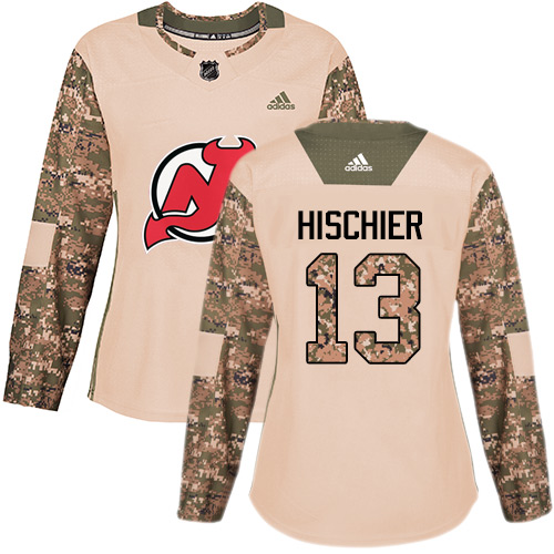 Adidas Devils #13 Nico Hischier Camo Authentic 2017 Veterans Day Women's Stitched NHL Jersey