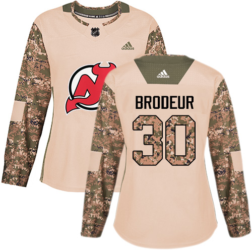 Adidas Devils #30 Martin Brodeur Camo Authentic 2017 Veterans Day Women's Stitched NHL Jersey