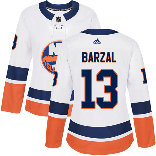 Adidas Islanders #13 Mathew Barzal White Road Authentic Women's Stitched NHL Jersey