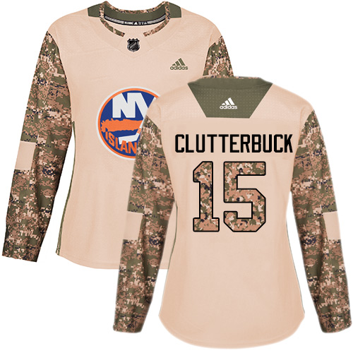 Adidas Islanders #15 Cal Clutterbuck Camo Authentic 2017 Veterans Day Women's Stitched NHL Jersey