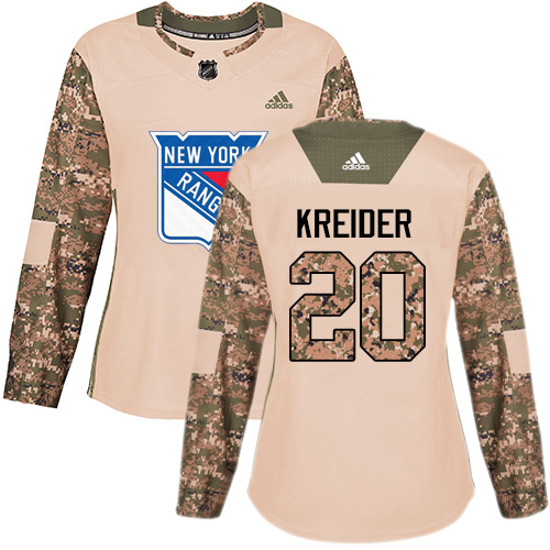 Adidas Rangers #20 Chris Kreider Camo Authentic 2017 Veterans Day Women's Stitched NHL Jersey