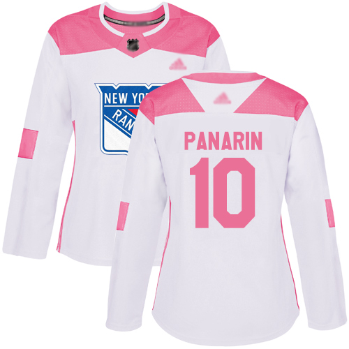 Rangers #10 Artemi Panarin White/Pink Authentic Fashion Women's Stitched Hockey Jersey - Click Image to Close