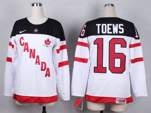 Team Canada #16 Jonathan Toews White 100th Anniversary Women's Stitched NHL Jersey - Click Image to Close