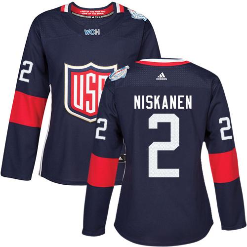 Team USA #2 Matt Niskanen Navy Blue 2016 World Cup Women's Stitched NHL Jersey - Click Image to Close