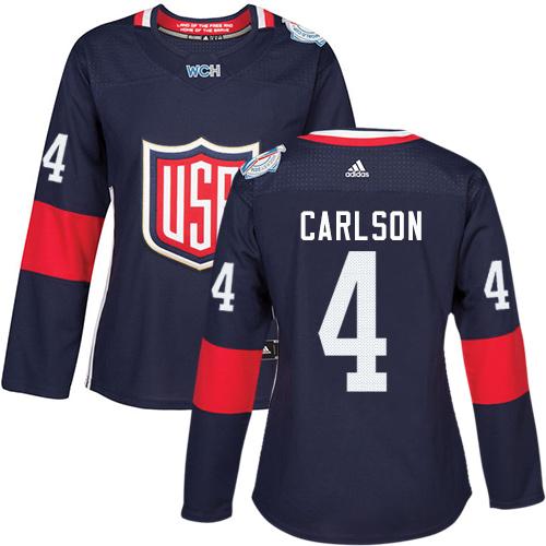 Team USA #4 John Carlson Navy Blue 2016 World Cup Women's Stitched NHL Jersey - Click Image to Close