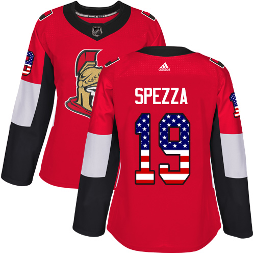 Adidas Senators #19 Jason Spezza Red Home Authentic USA Flag Women's Stitched NHL Jersey - Click Image to Close