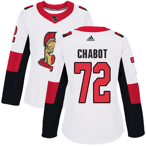 Adidas Senators #72 Thomas Chabot White Road Authentic Women's Stitched NHL Jersey - Click Image to Close