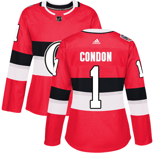 Adidas Senators #1 Mike Condon Red Authentic 2017 100 Classic Women's Stitched NHL Jersey - Click Image to Close