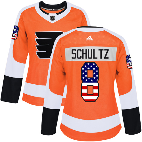 Adidas Flyers #8 Dave Schultz Orange Home Authentic USA Flag Women's Stitched NHL Jersey - Click Image to Close