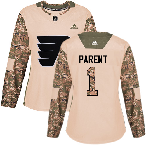 Adidas Flyers #1 Bernie Parent Camo Authentic 2017 Veterans Day Women's Stitched NHL Jersey