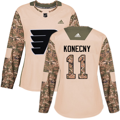 Adidas Flyers #11 Travis Konecny Camo Authentic 2017 Veterans Day Women's Stitched NHL Jersey