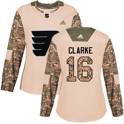 Adidas Flyers #16 Bobby Clarke Camo Authentic 2017 Veterans Day Women's Stitched NHL Jersey