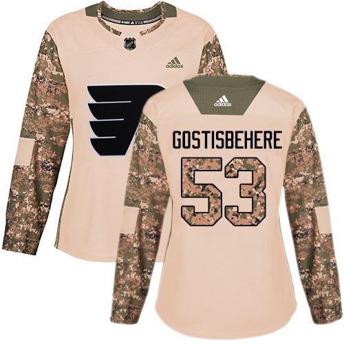 Adidas Flyers #53 Shayne Gostisbehere Camo Authentic 2017 Veterans Day Women's Stitched NHL Jersey