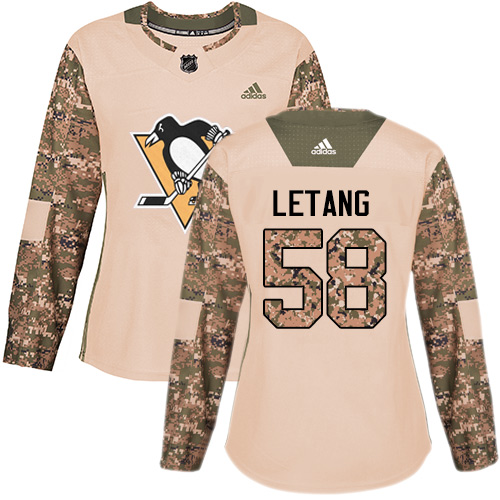 Adidas Penguins #58 Kris Letang Camo Authentic 2017 Veterans Day Women's Stitched NHL Jersey