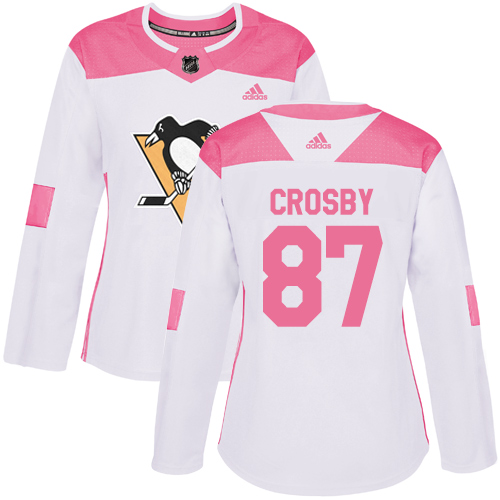 Adidas Penguins #87 Sidney Crosby White/Pink Authentic Fashion Women's Stitched NHL Jersey - Click Image to Close