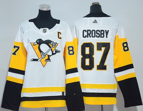 Adidas Penguins #87 Sidney Crosby White Road Authentic Women's Stitched NHL Jersey - Click Image to Close