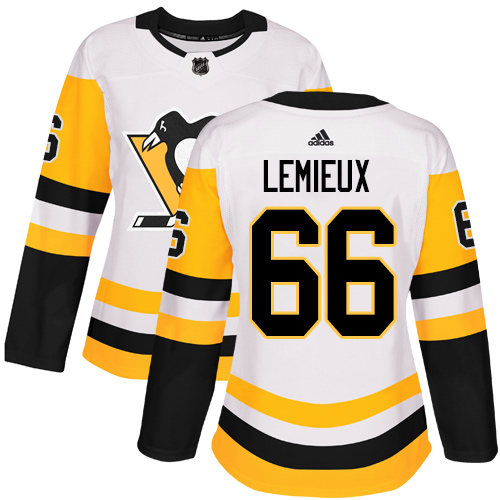 Adidas Penguins #66 Mario Lemieux White Road Authentic Women's Stitched NHL Jersey - Click Image to Close