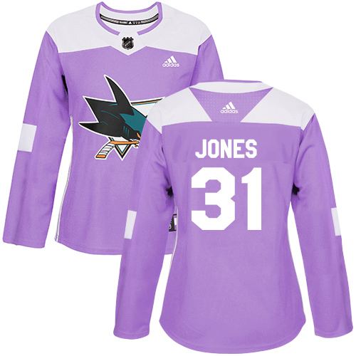 Adidas Sharks #31 Martin Jones Purple Authentic Fights Cancer Women's Stitched NHL Jersey